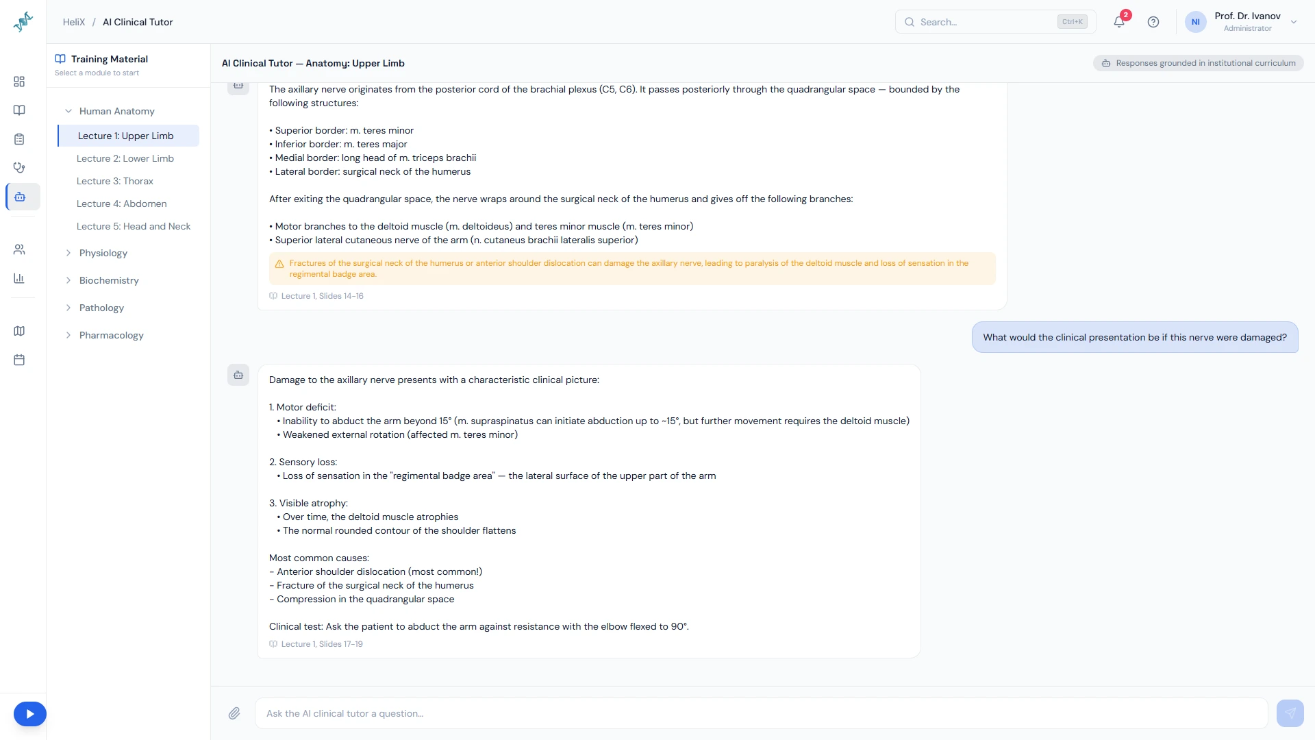 AI Clinical Tutor interface
