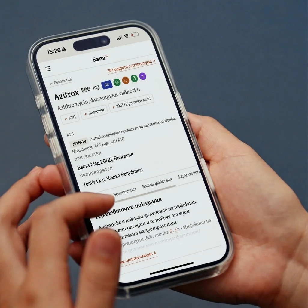 Sana, екран на платформата за лекарствен регистър и evidence-based AI